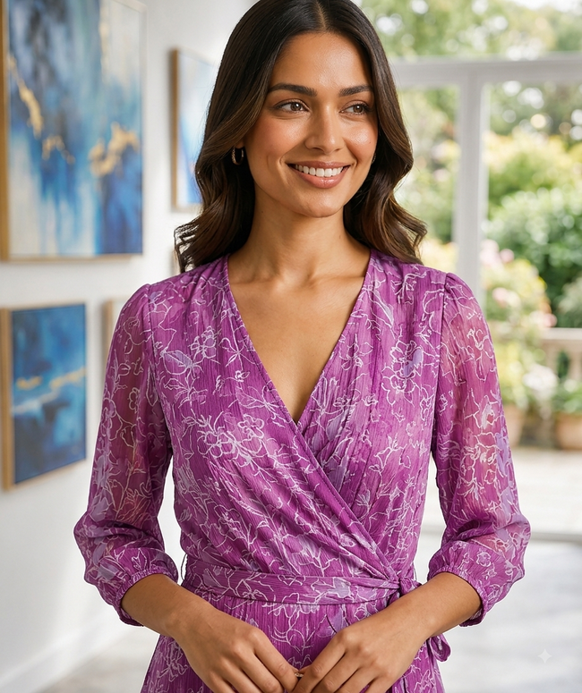 Women Purple Lurex Wrap Dress