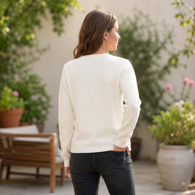 Women Off White Knit Sweater