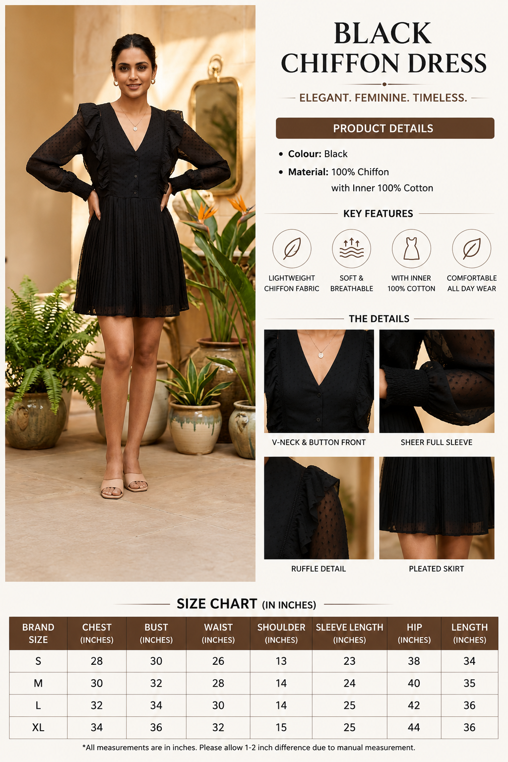 Women Black Pleated Dress