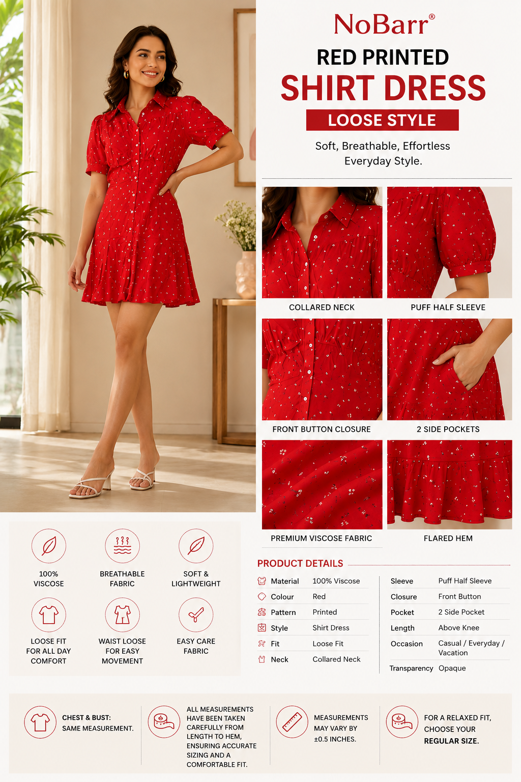 Women Red Shirt Style Mini Dress