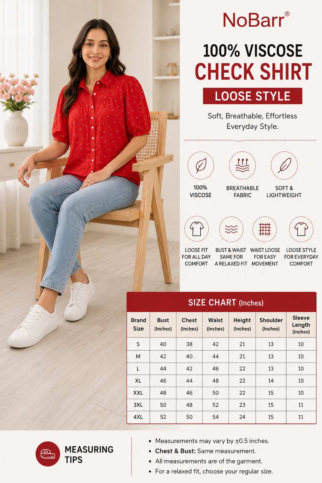 Women Red Shirt Style Top