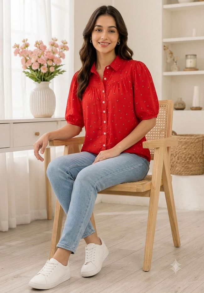 Women Red Shirt Style Top