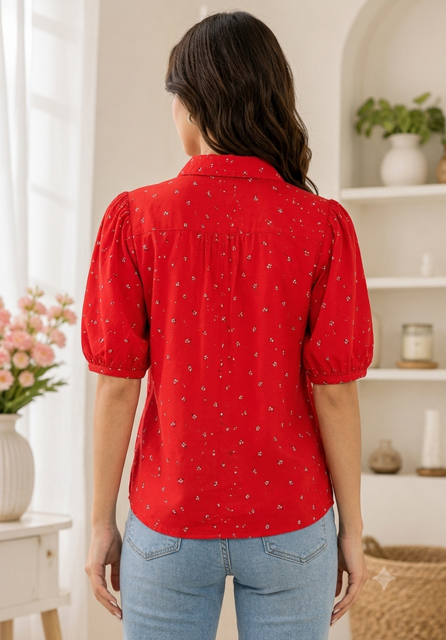 Women Red Shirt Style Top