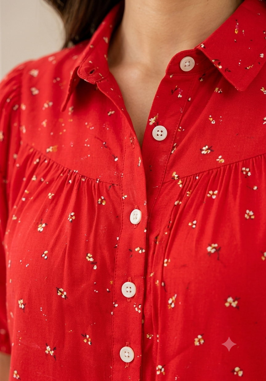 Women Red Shirt Style Top