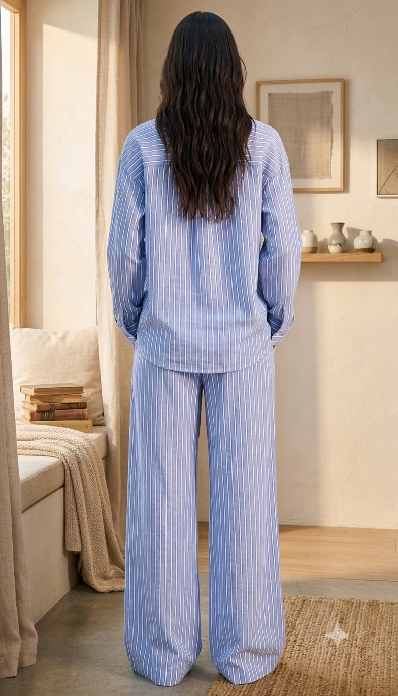 Women Blue Linen Co-Ord Set