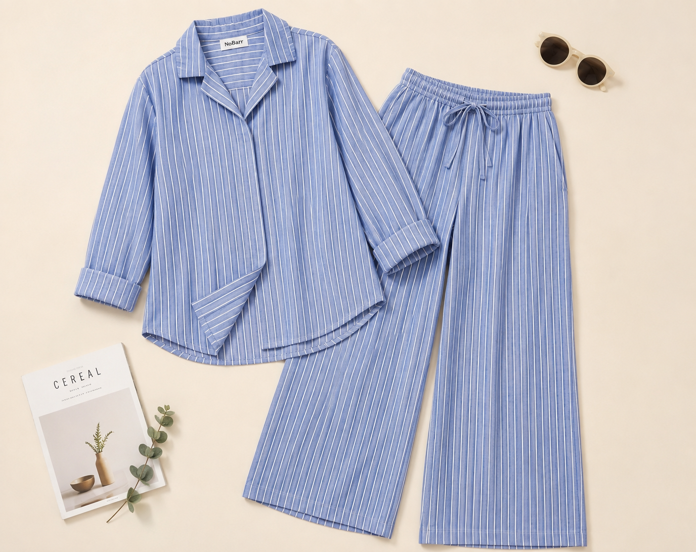Women Blue Linen Co-Ord Set