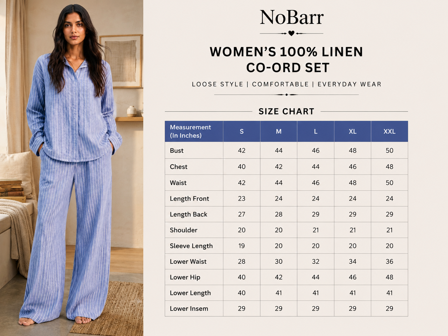 Women Blue Linen Co-Ord Set