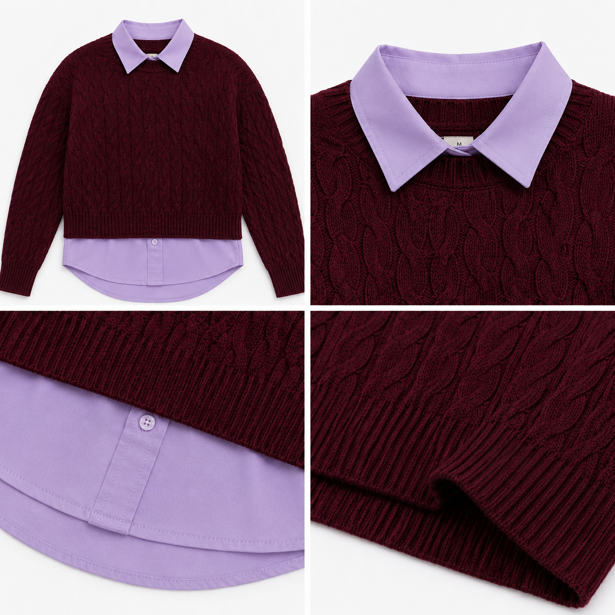 Women Wine Cable Knit Sweater