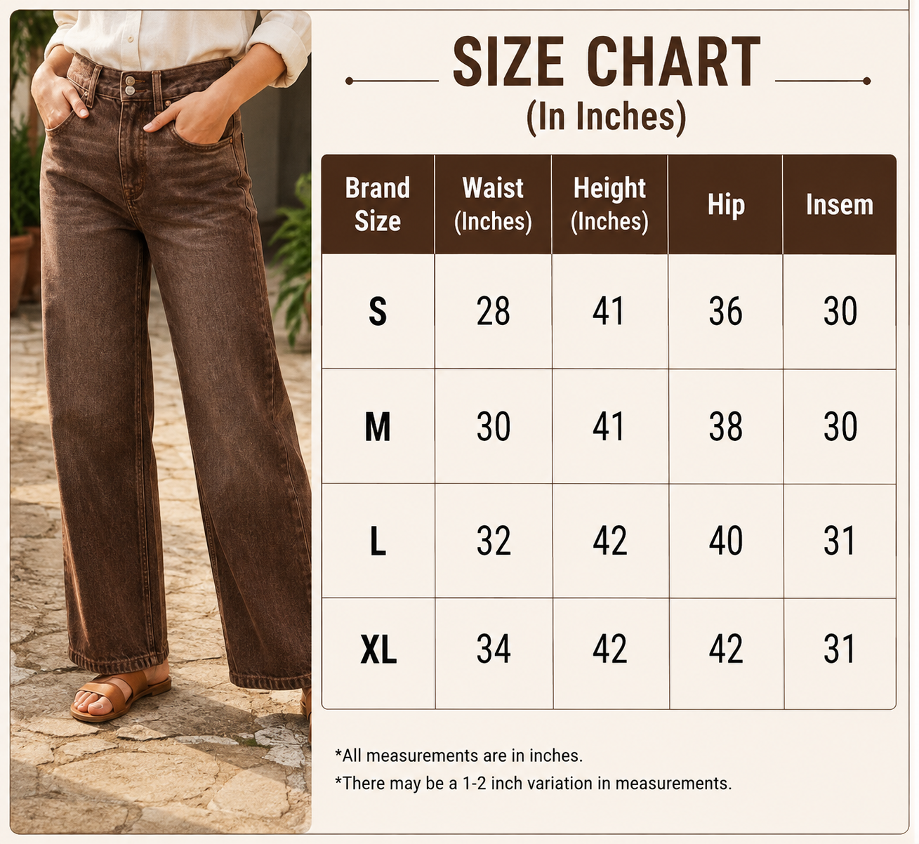 Women Brown Wide Leg Denim Jeans