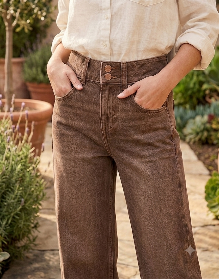 Women Brown Wide Leg Denim Jeans