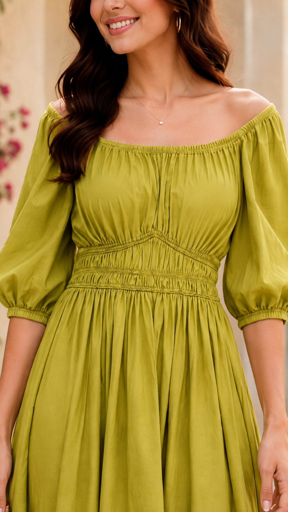 Women Green Cotton Midi Dress