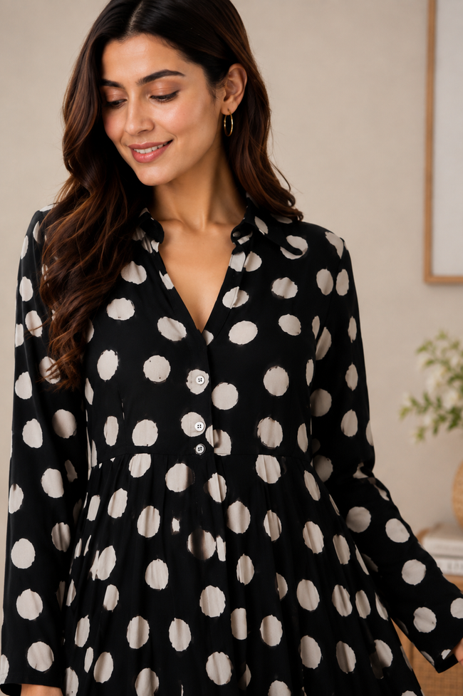 Women Black Flared Midi Dress