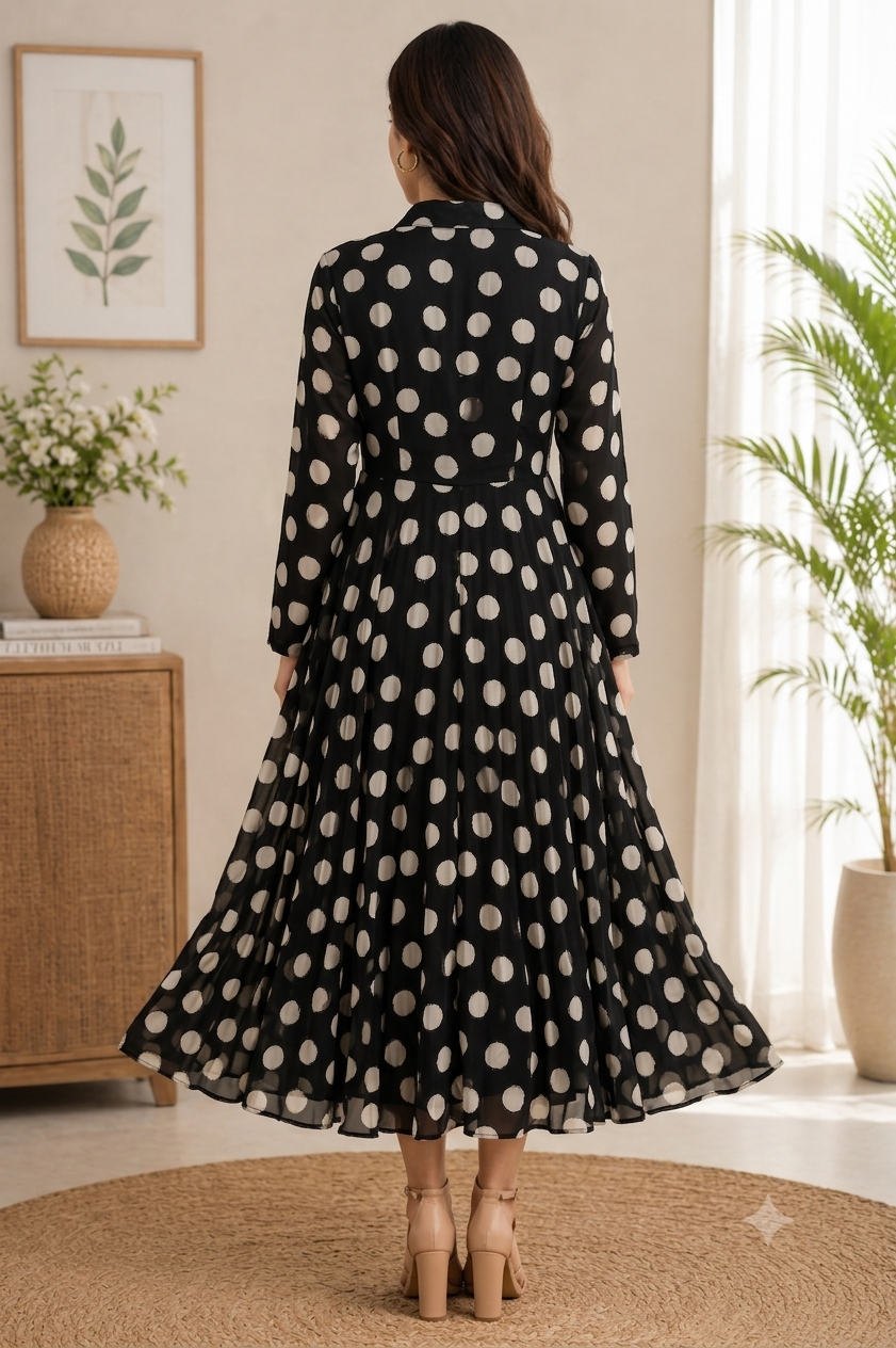 Women Black Flared Midi Dress