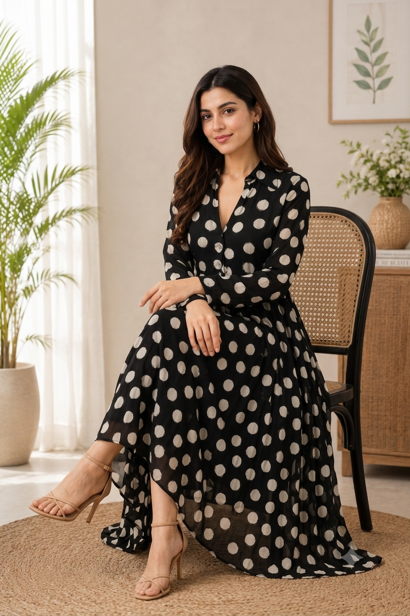 Women Black Flared Midi Dress