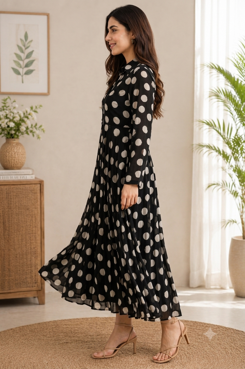 Women Black Flared Midi Dress