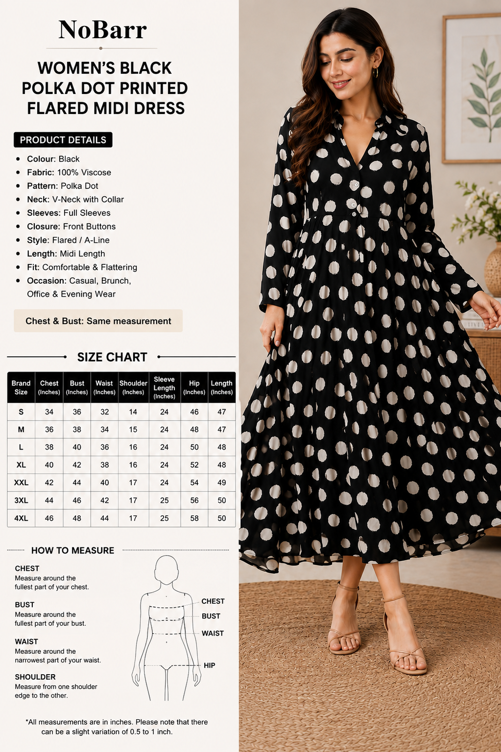 Women Black Flared Midi Dress