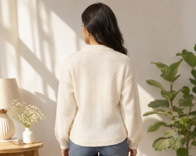 Women White Button Front Sweater