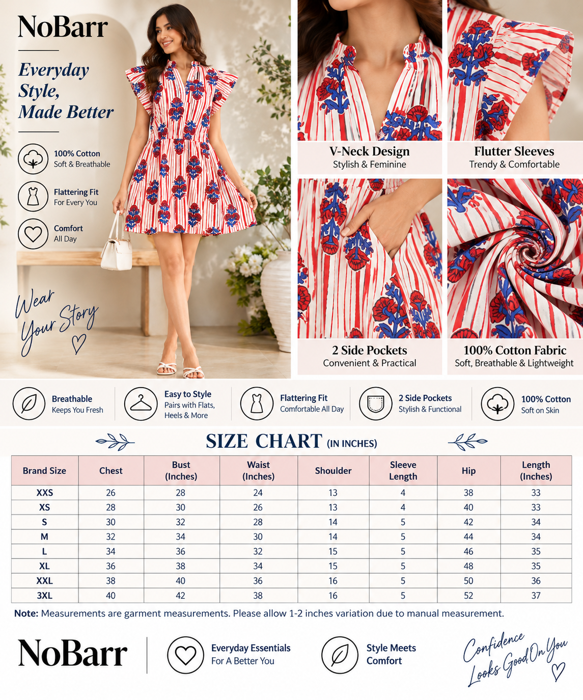 Women Multi Cotton Mini Dress with Flutter Sleeves