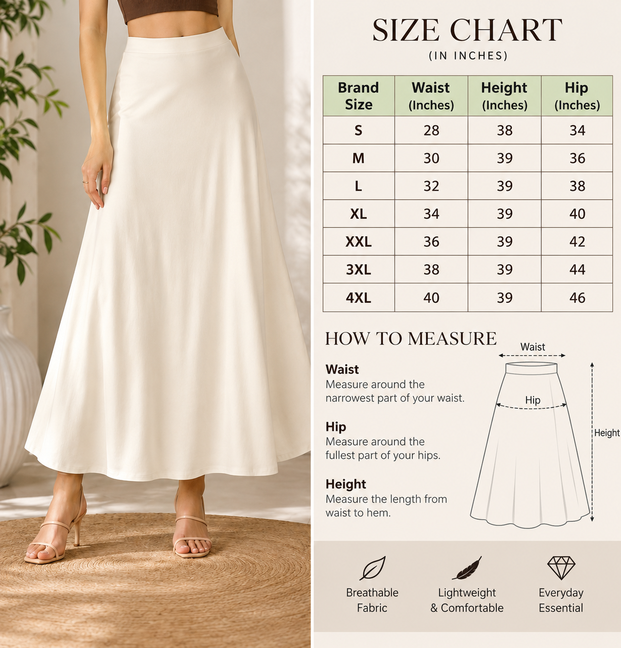 Women Cream  Flared Maxi Skirt