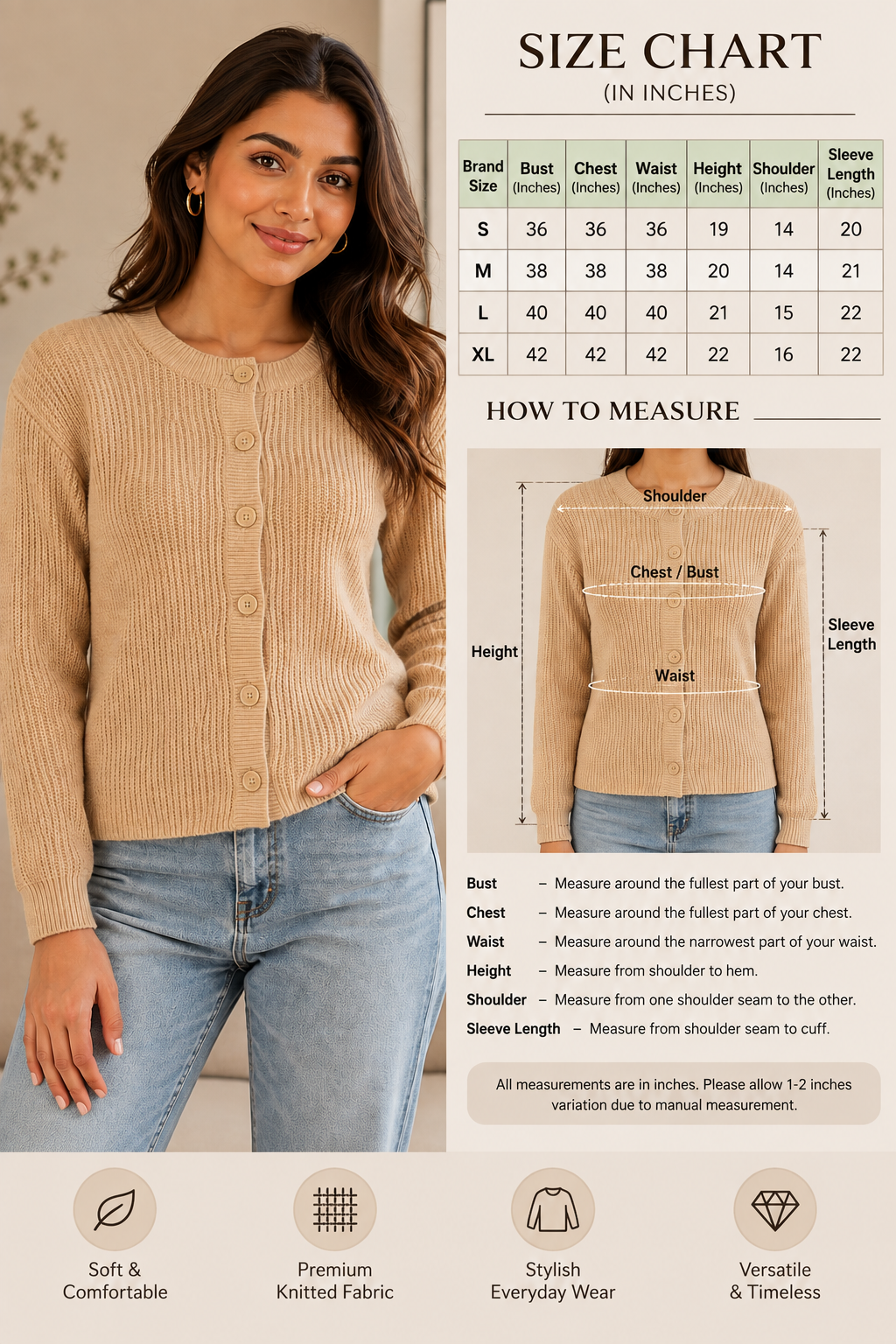 Women Brown Button Front Sweater