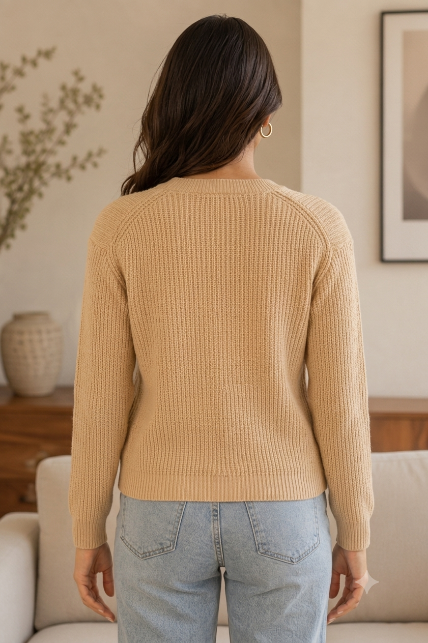 Women Brown Button Front Sweater