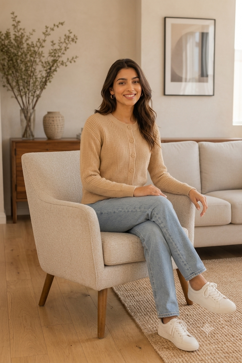 Women Brown Button Front Sweater