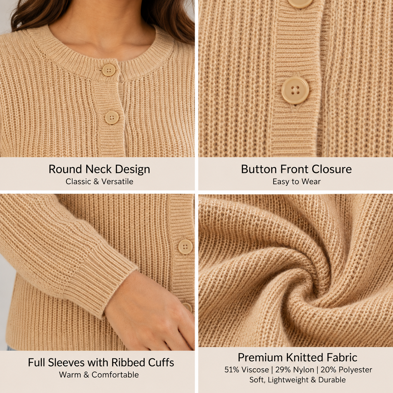 Women Brown Button Front Sweater