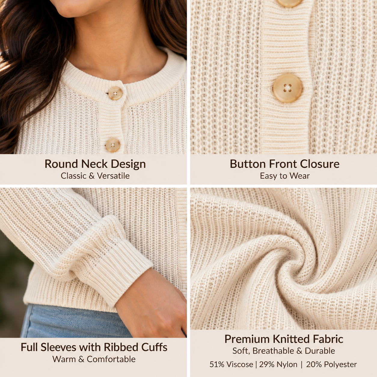 Women White Button Front Sweater