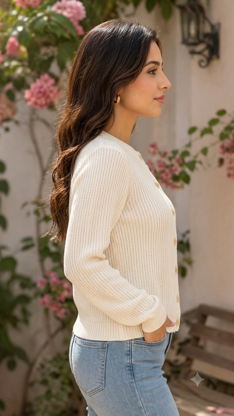Women White Button Front Sweater