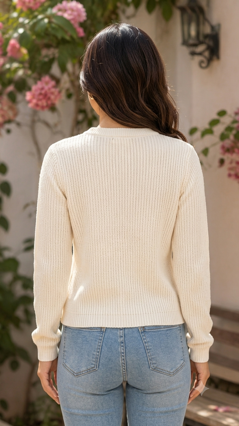 Women White Button Front Sweater