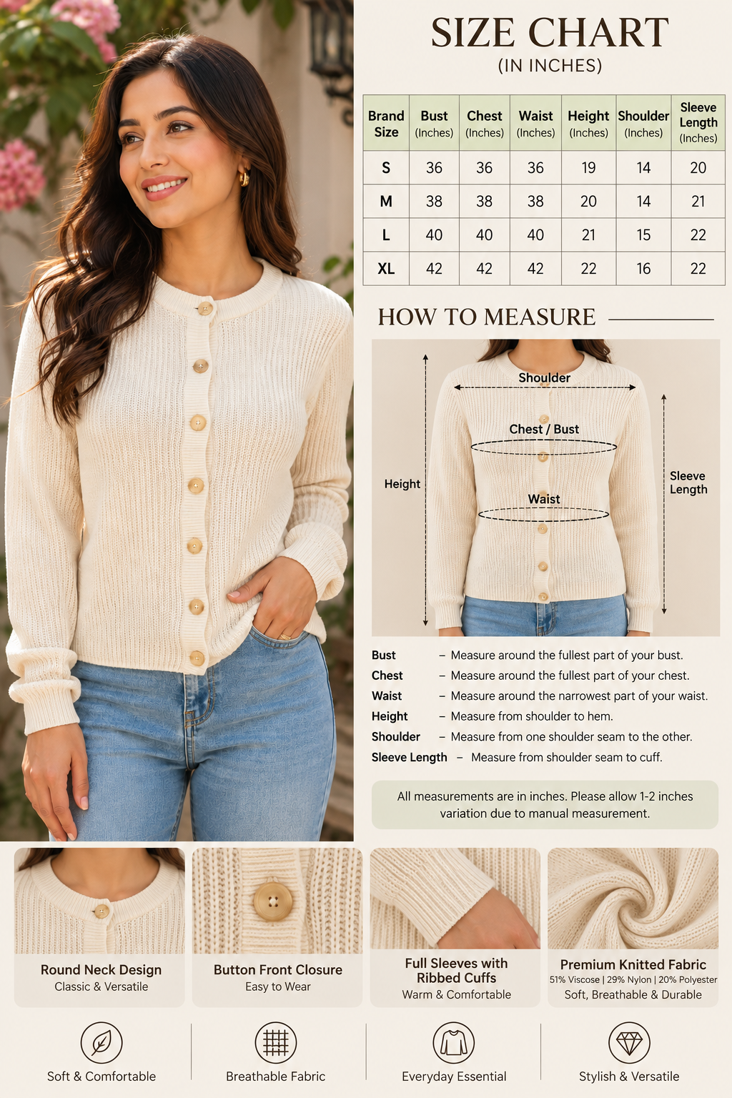 Women White Button Front Sweater