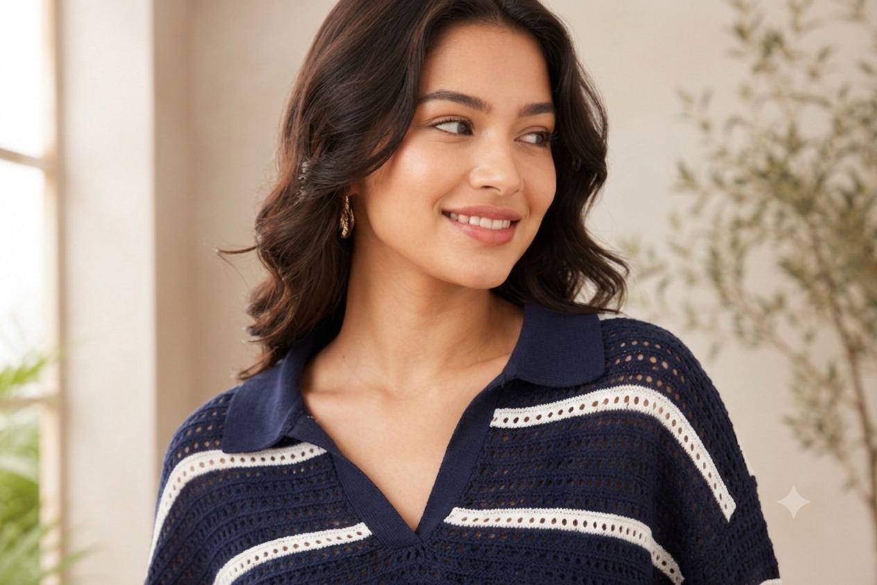 Women Blue Crochet Top