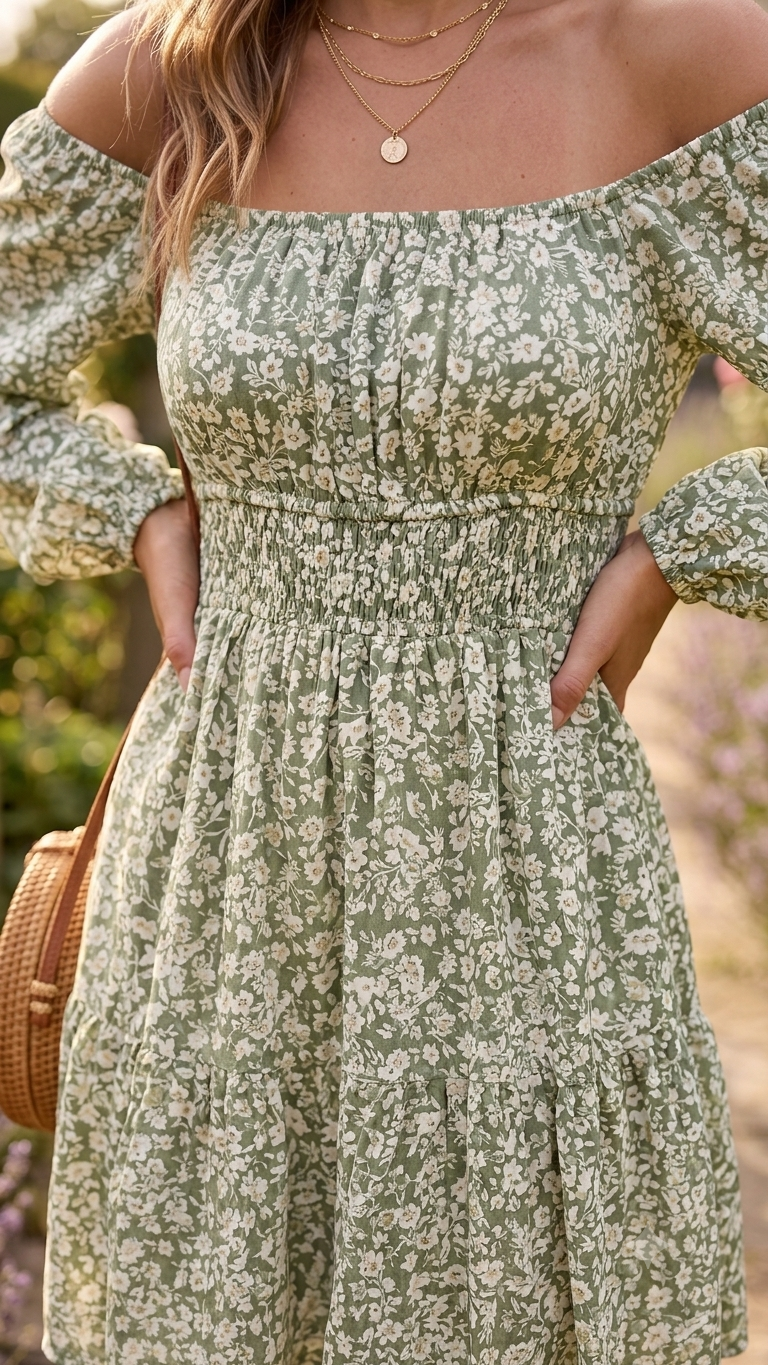 Women Green Cotton Mini Dress