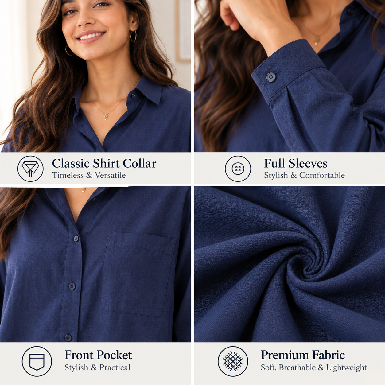 Women Blue Linen Blend Shirt