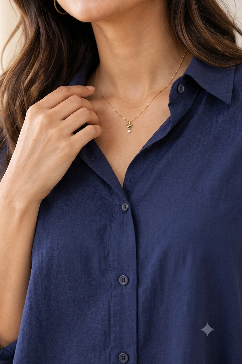 Women Blue Linen Blend Shirt
