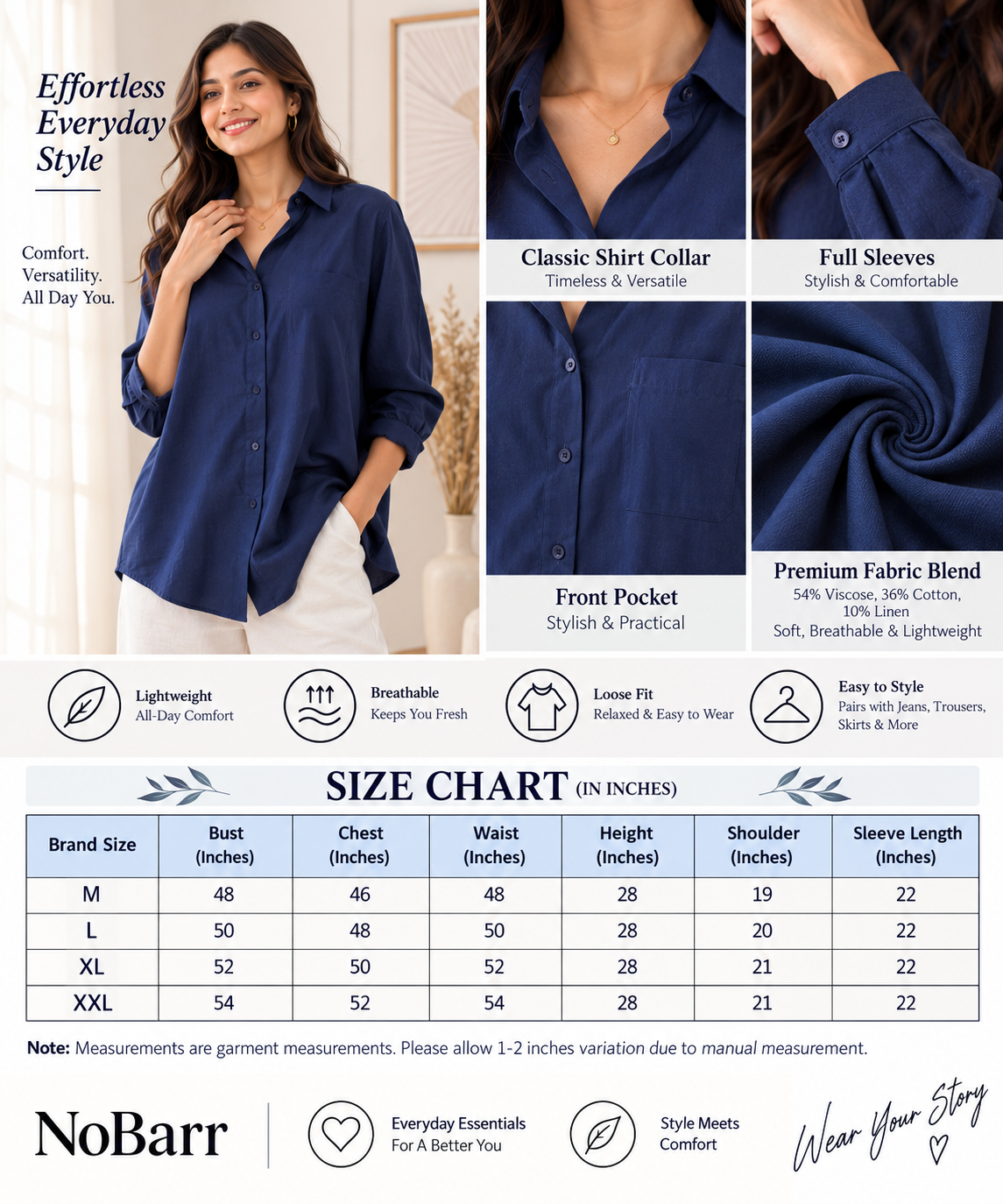 Women Blue Linen Blend Shirt