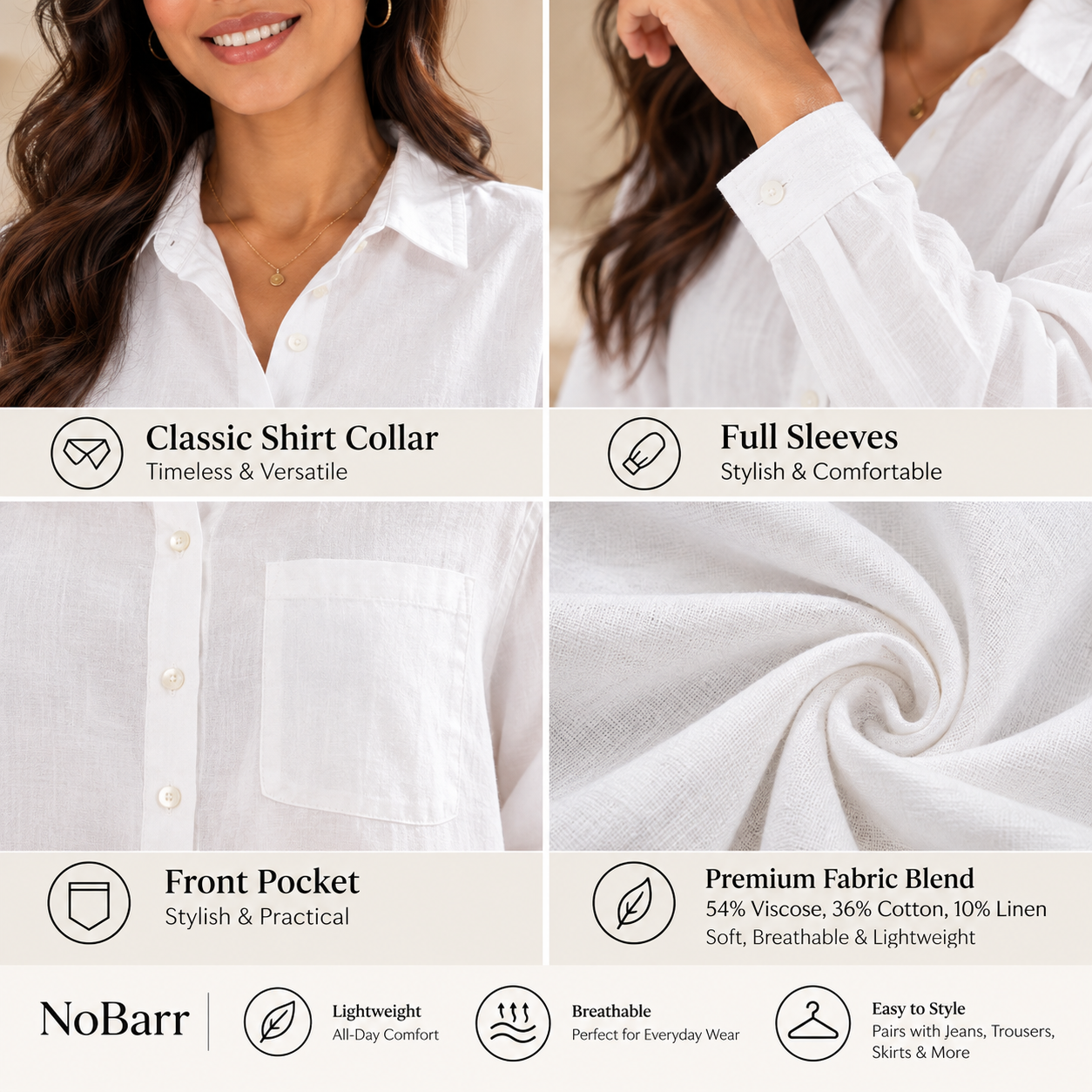 Women White Linen Blend Shirt
