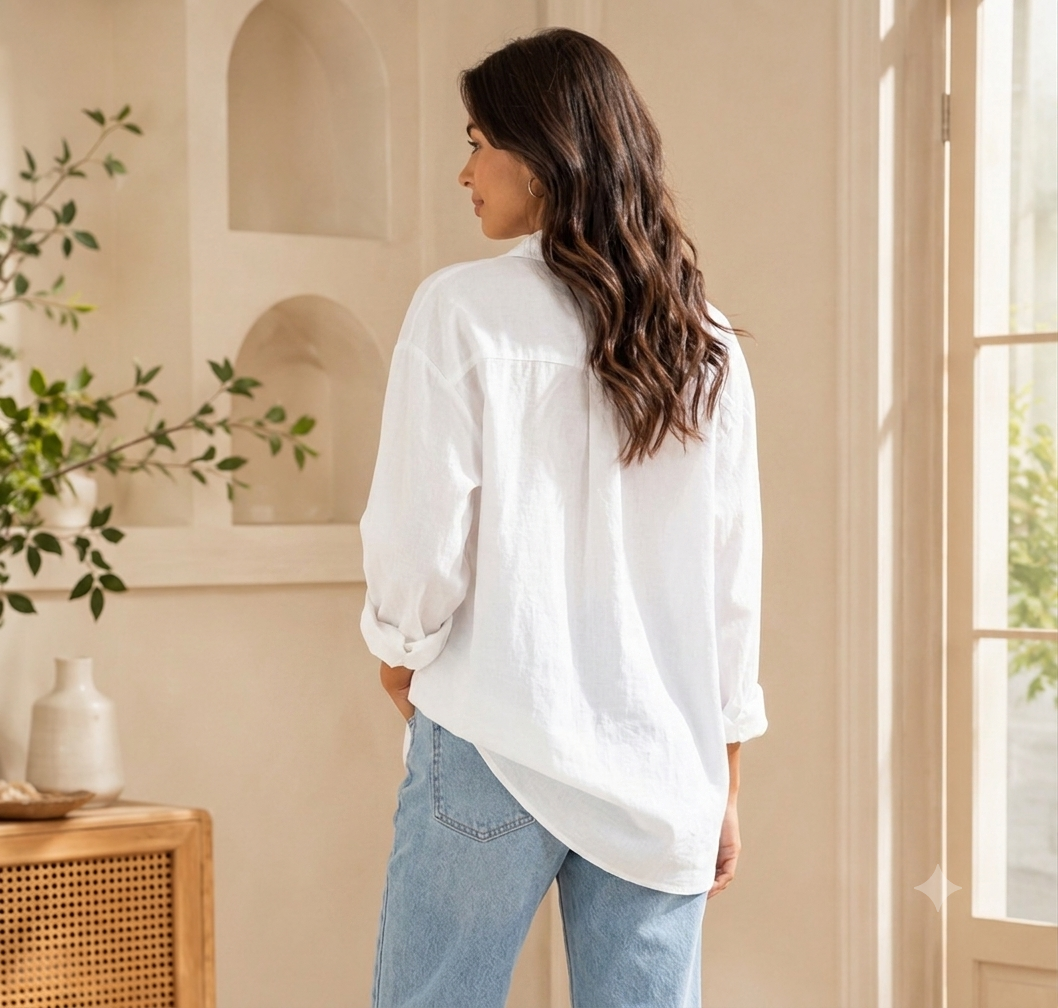 Women White Linen Blend Shirt