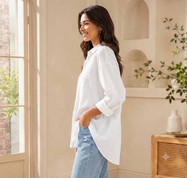 Women White Linen Blend Shirt