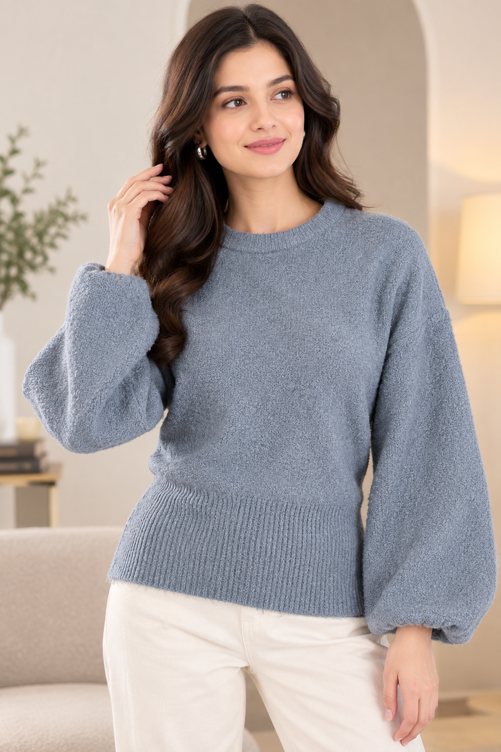 Women Grey Acrylic Knit Sweater