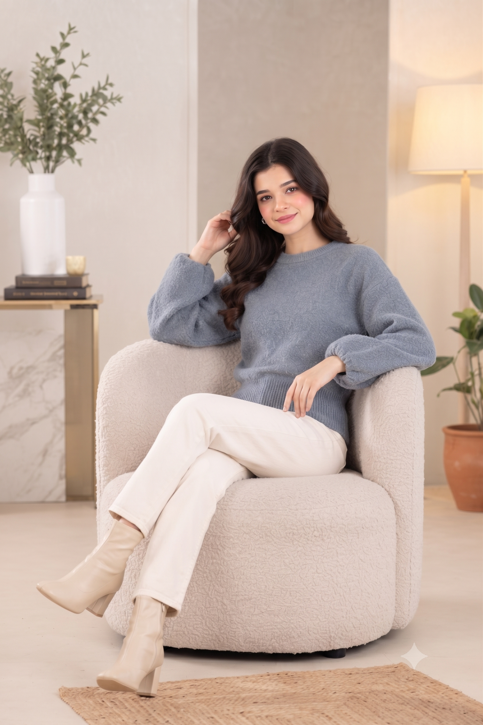 Women Grey Acrylic Knit Sweater