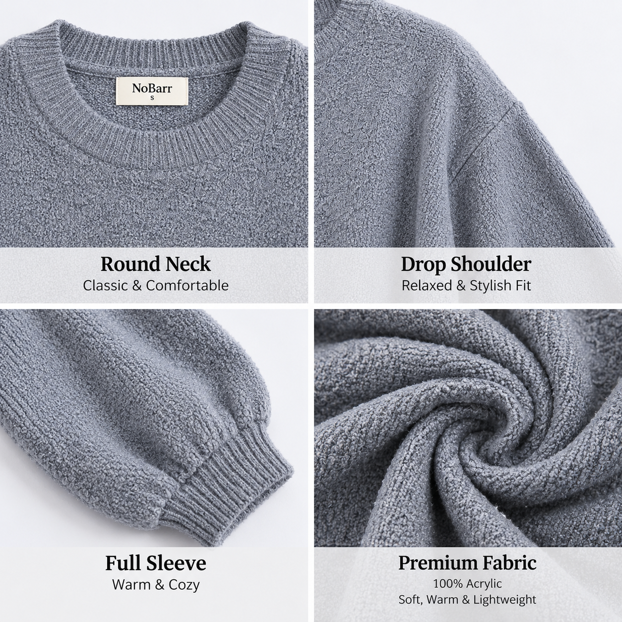 Women Grey Acrylic Knit Sweater