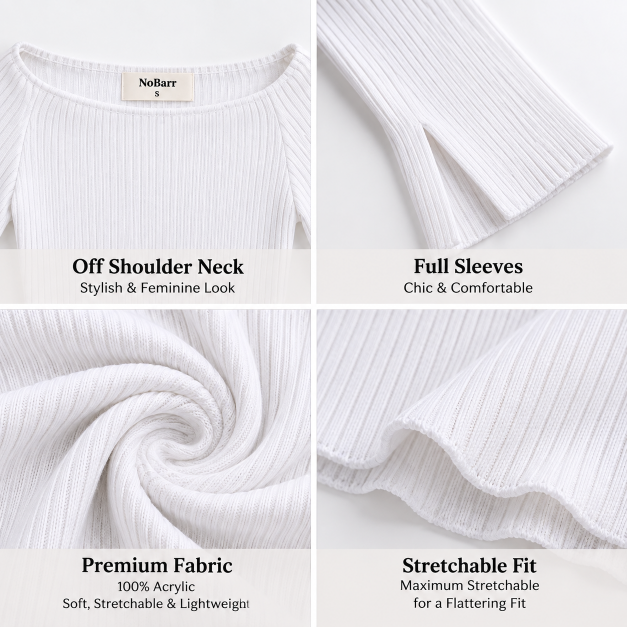 Women White Stretchable Knit Top