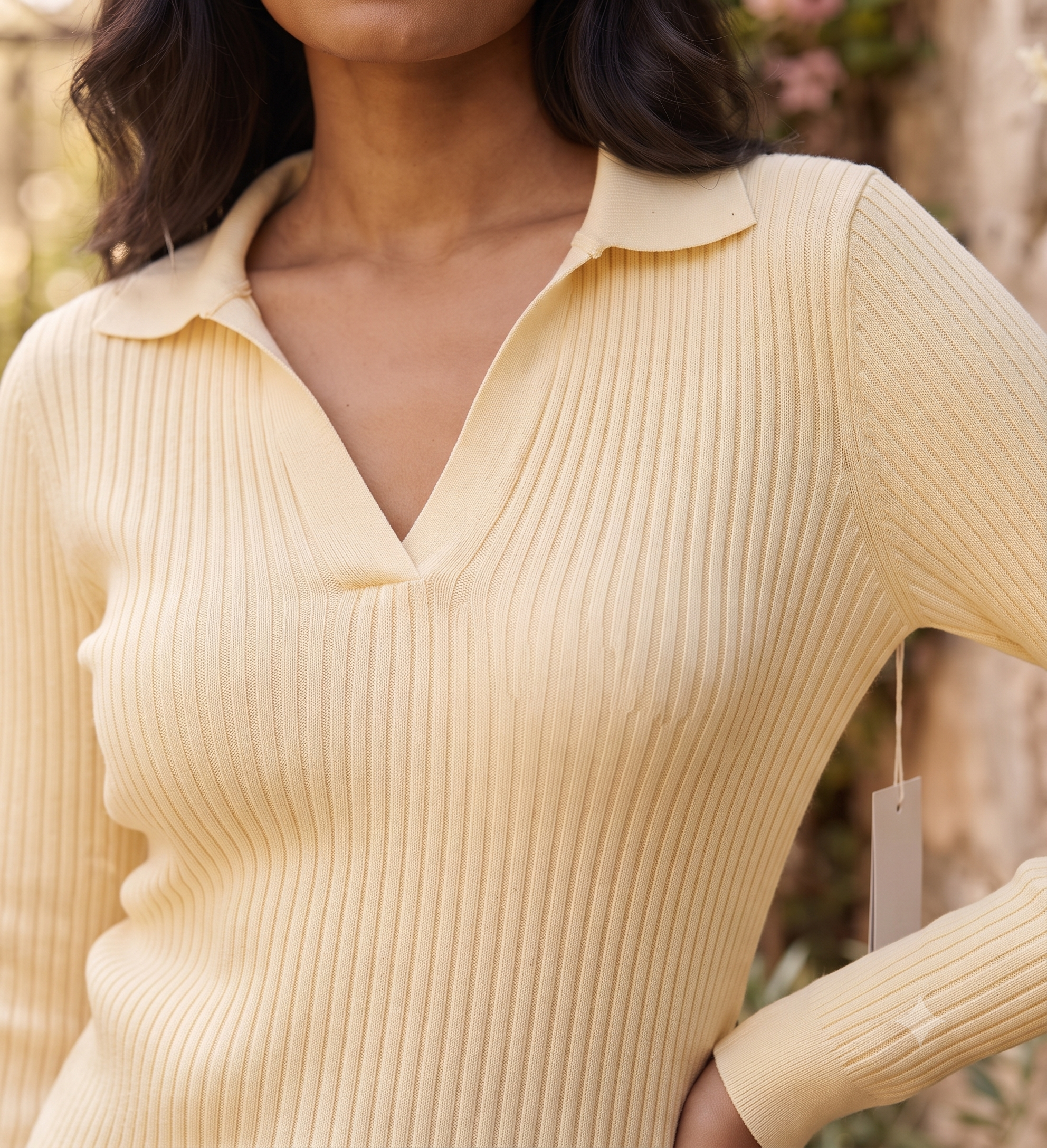 Women Yellow Polo Neck Sweater Top