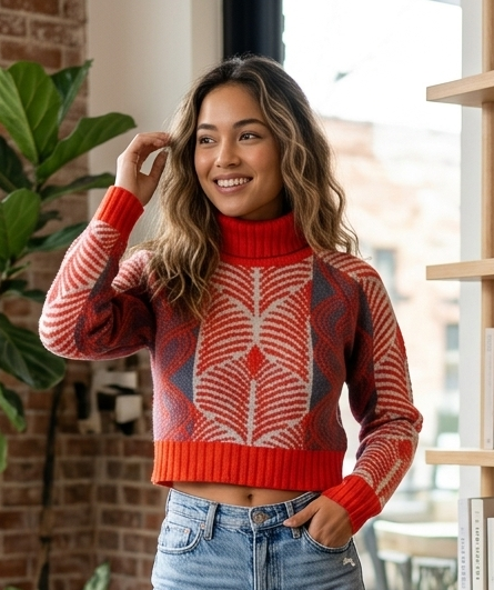 Women Orange Turtleneck Sweater