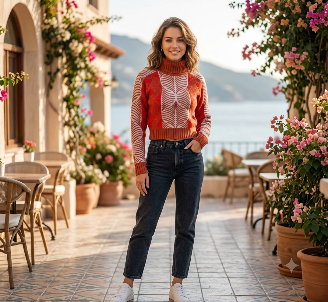 Women Orange Turtleneck Sweater