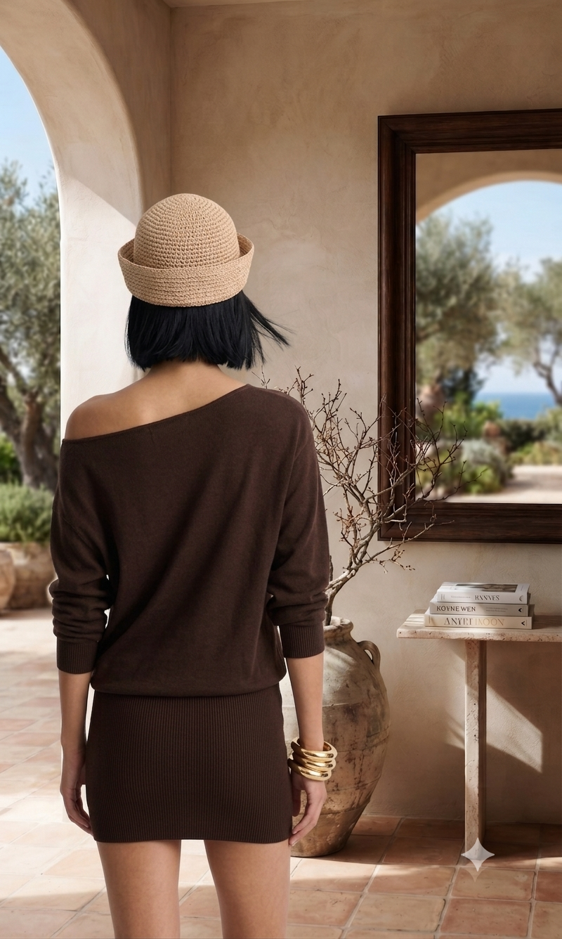 Women Brown Off-Shoulder Mini Dress
