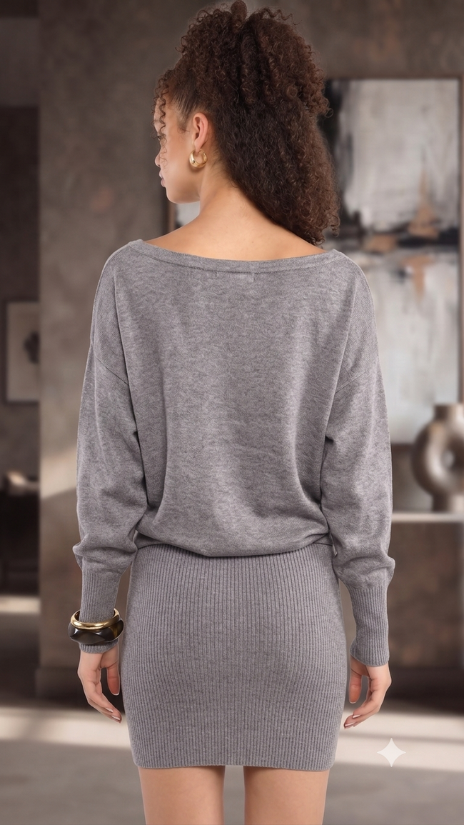 Women Grey Off-Shoulder Mini Dress