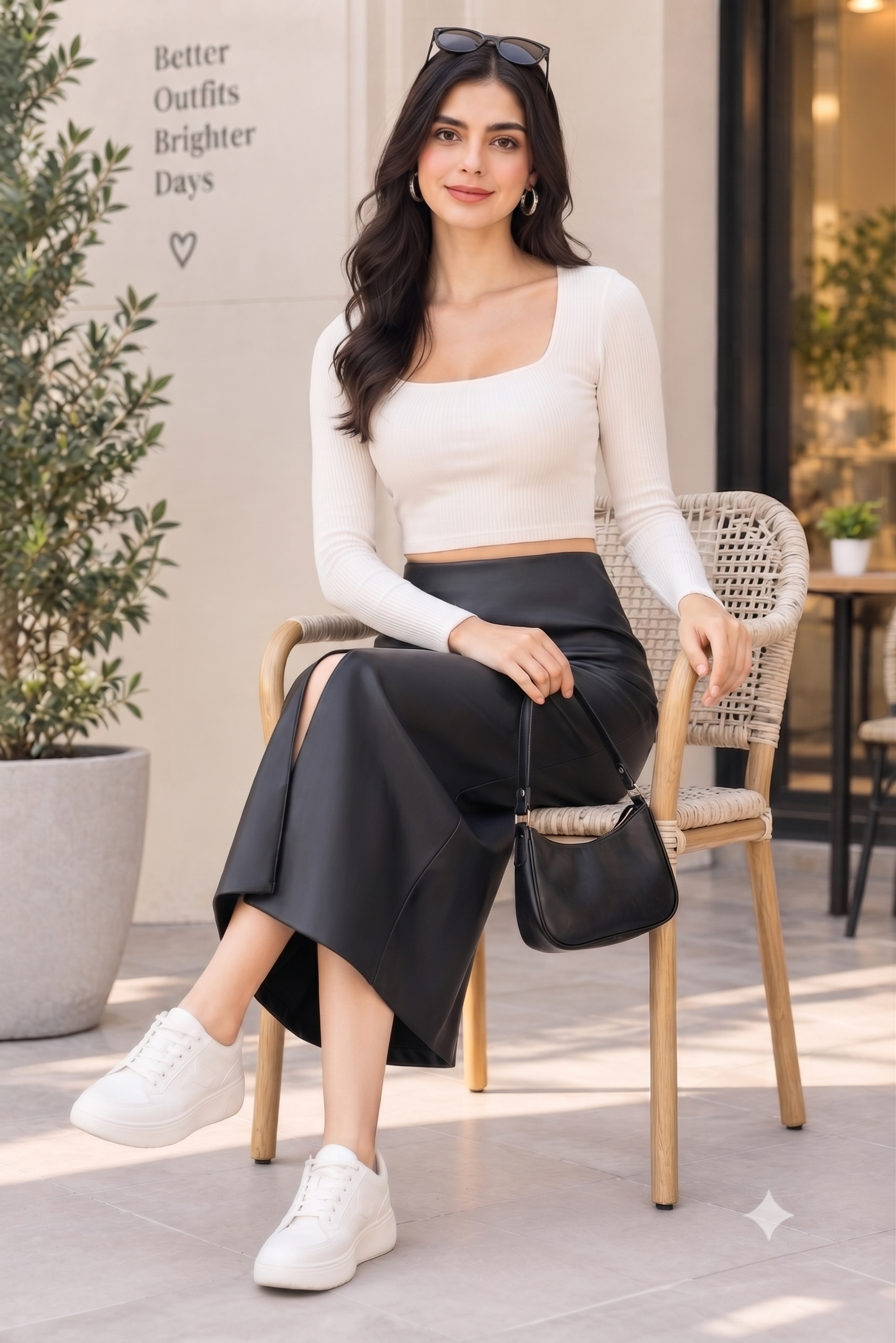 Women Black Front-Zip Midi Skirt