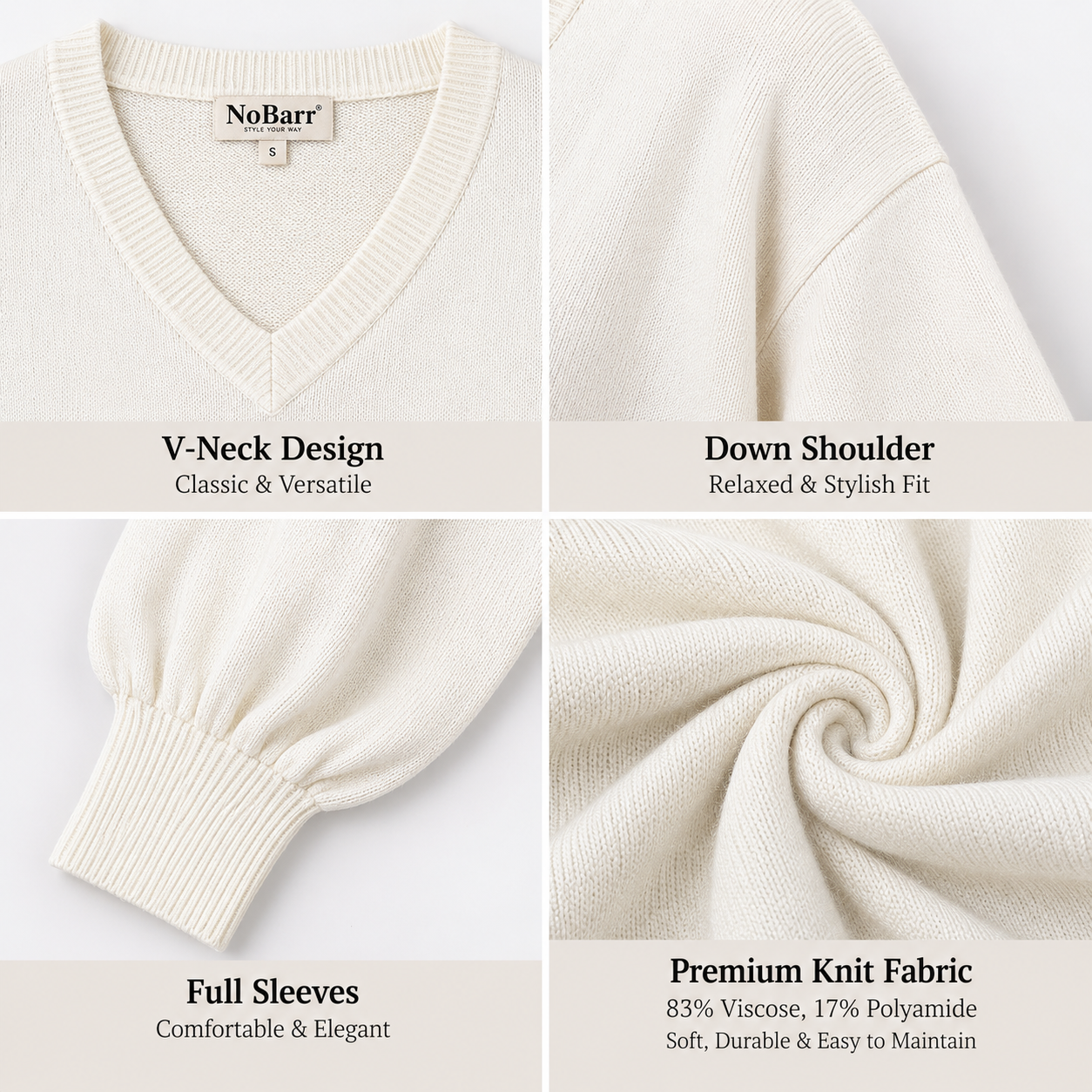Women White V-Neck Down Shoulder Sweater